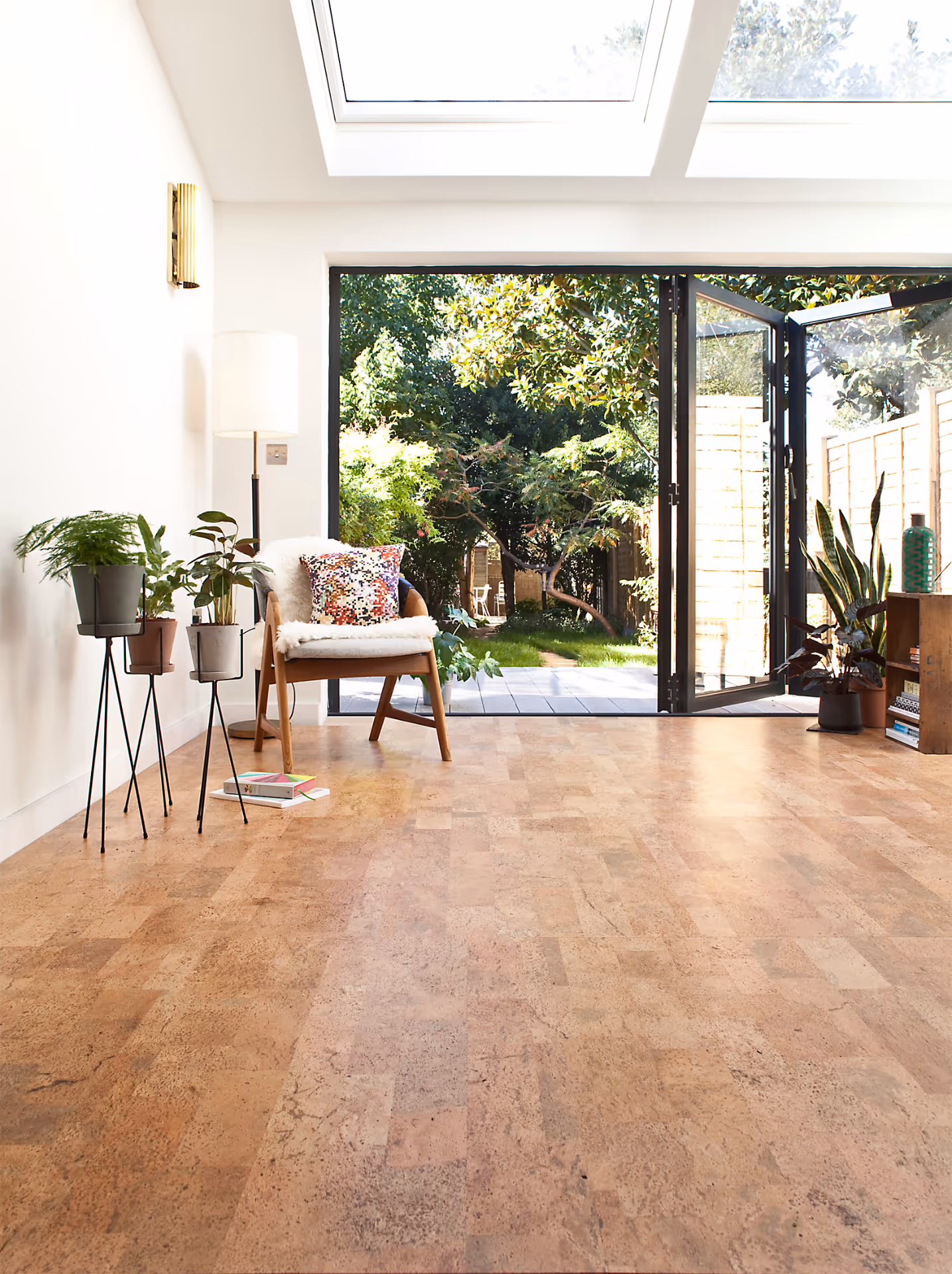 Cork flooring in a large dining room.