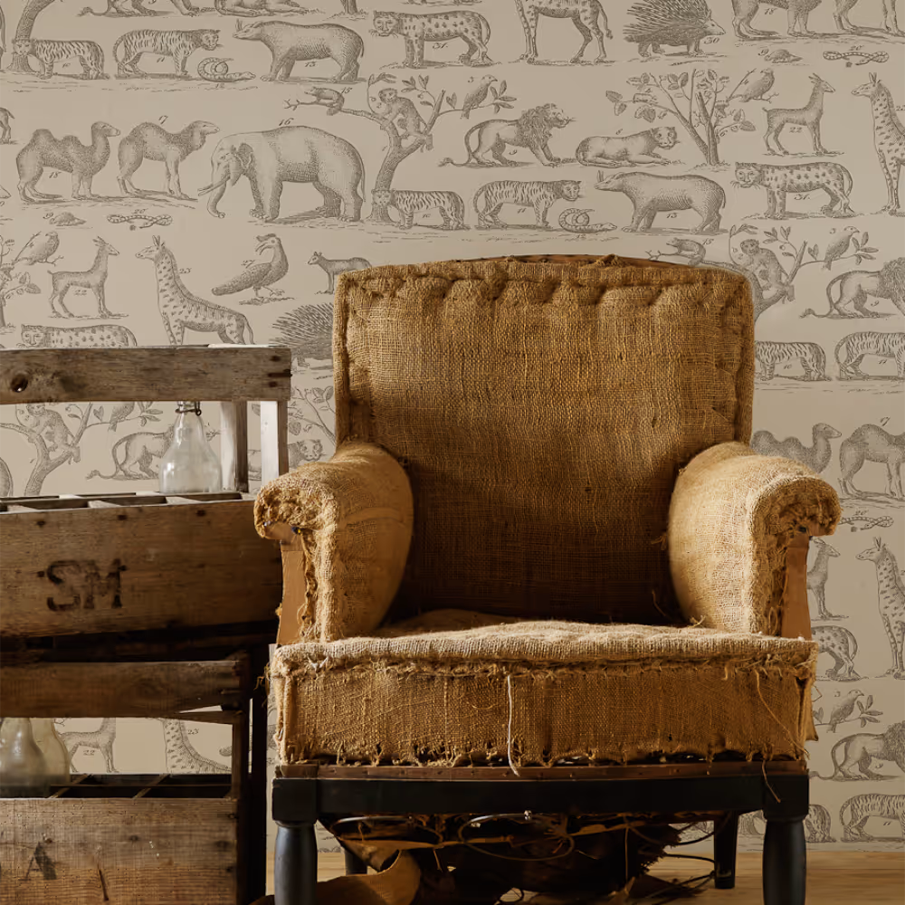 A hessian armchair waiting reupholstery