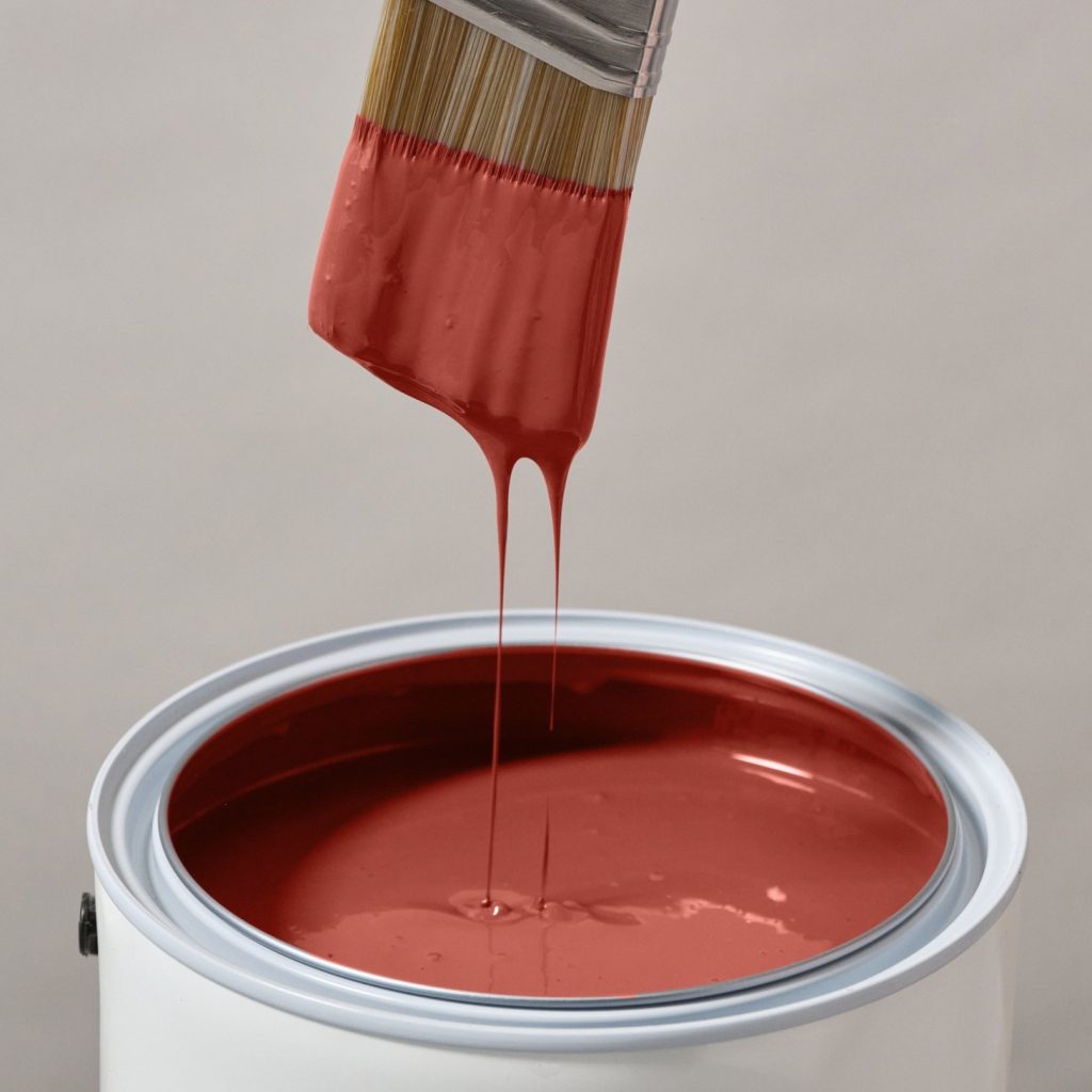 Tin of terracotta red emulsion paint