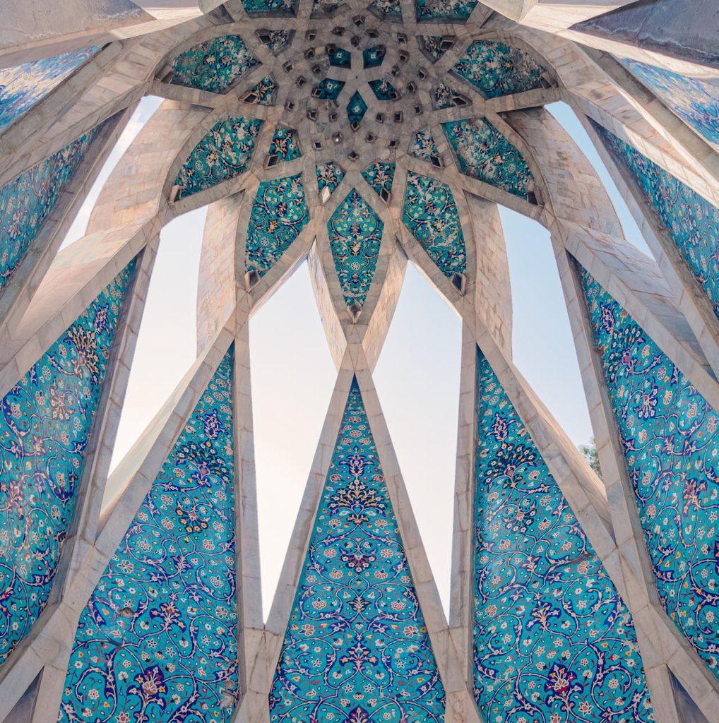 Interior of the mausoleum of the tomb to poet Omar Khayam, showing Persian ornament in the tiles.