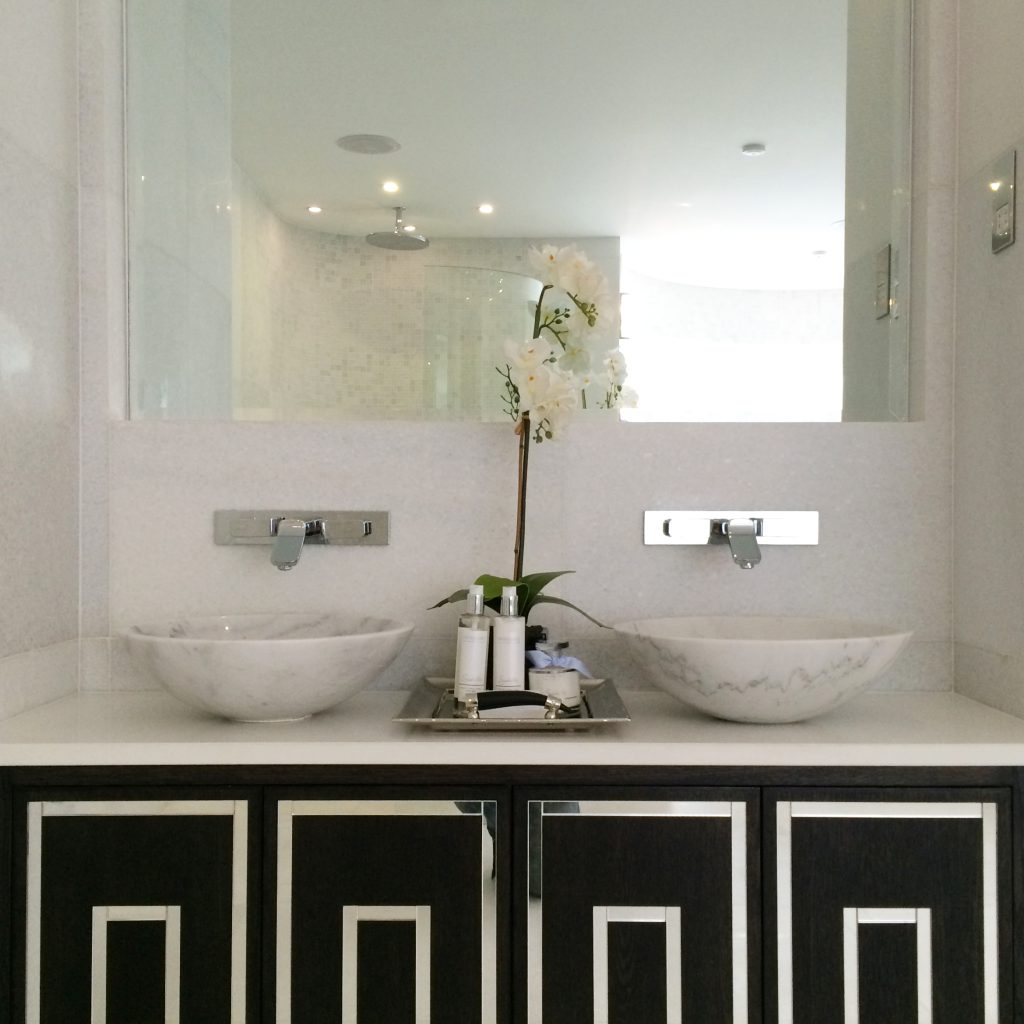 Ensuite bathroom unit with twin marble basins