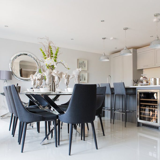 Grey shaker kitchen with dining table and chairs