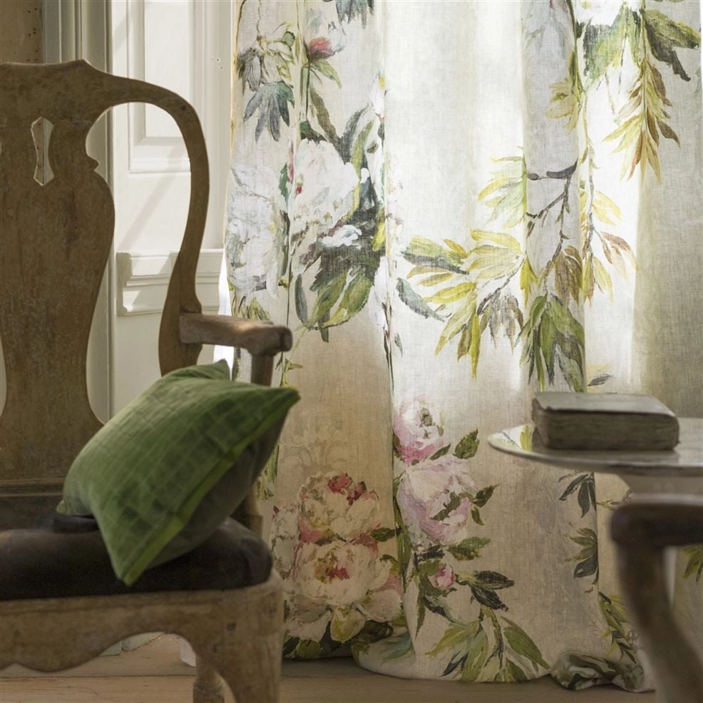 Semi sheer curtains with a large botanical printed pattern