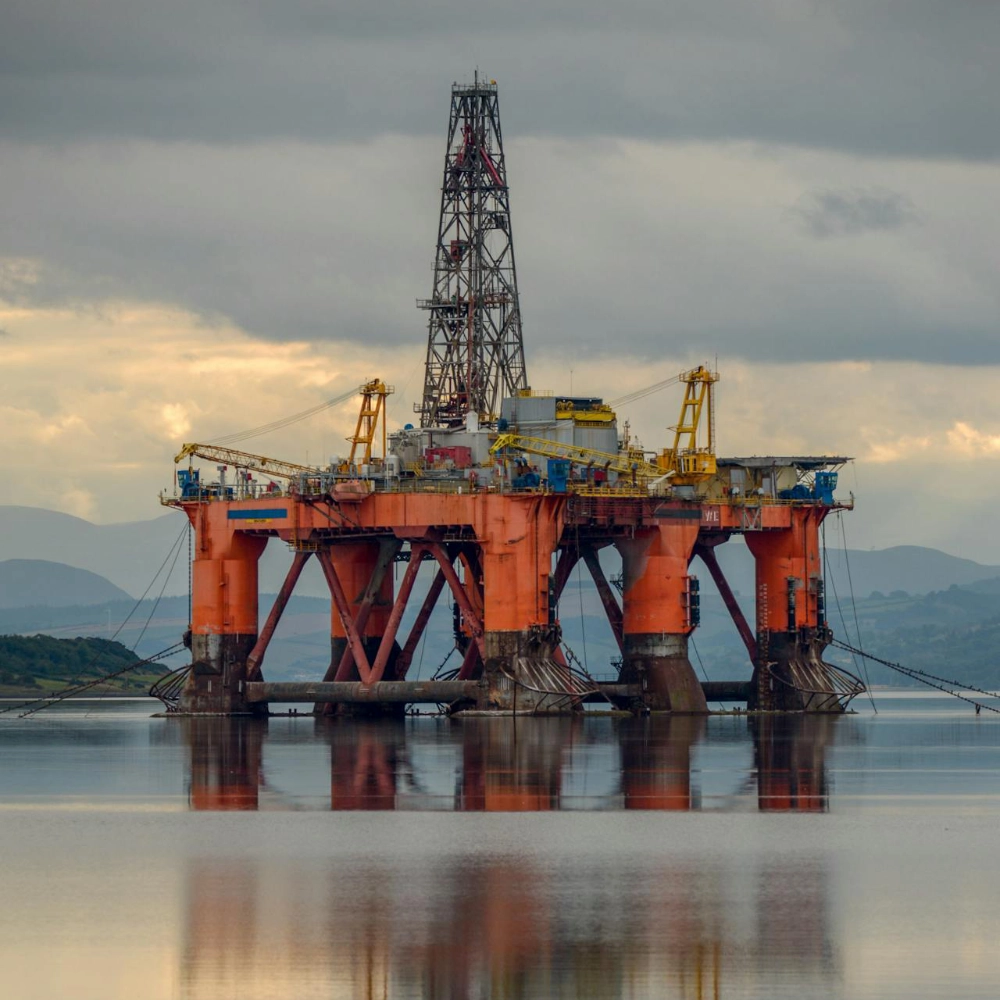 An oil rig on the sea