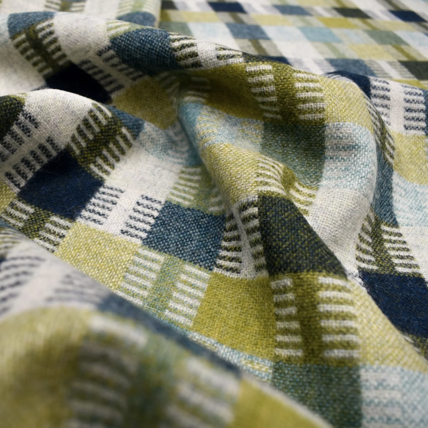 Pure wool furnishing fabric in neutral and green shades